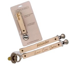 Schnullerkette Leder Beige - Storchennest