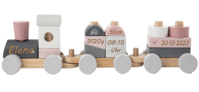 Holzzug Label Rosa- Zur Geburt
