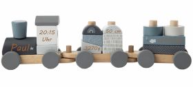 Holzzug Label Blau - Zur Geburt