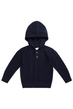 Leevje - Strickhoodie aus Merinowolle - navy