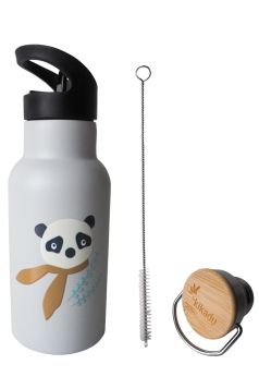 Trinkflasche Panda Silber Grau