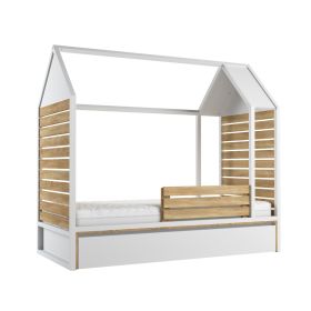 Hausbett 90x200 New York - weiß & Eiche
