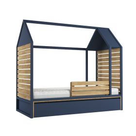 Hausbett 90x200 New York - blau& Eiche